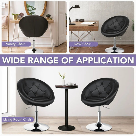 Modern adjustable swivel round PU leather chairs, black 4-pack with chrome bases on Tampa Home & Garden Store