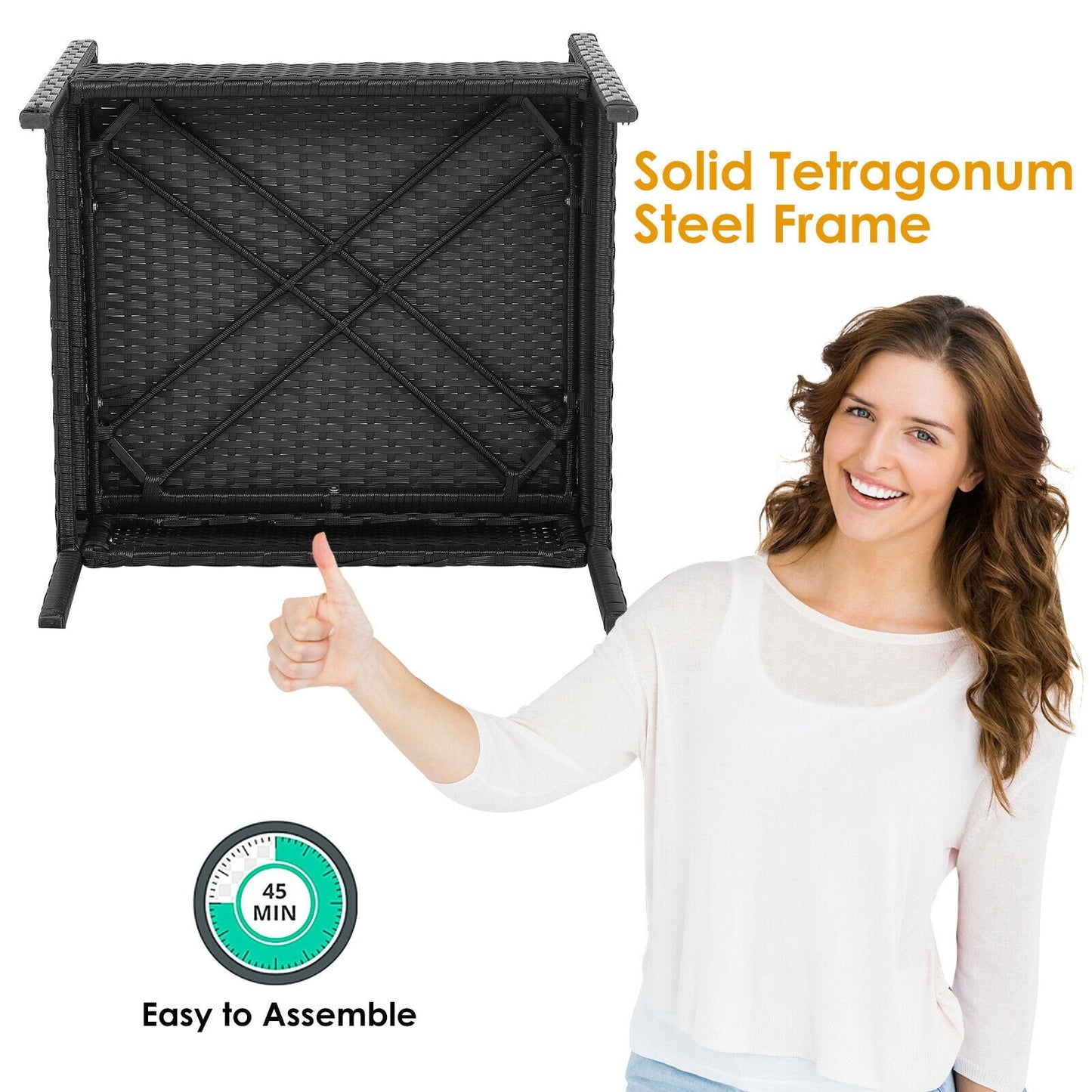 4 Piece Patio Rattan Cushioned Outdoor Furniture Set black steel frame on Tampa Home & Garden Store