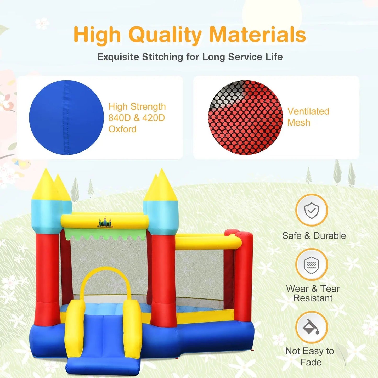 Kids Inflatable Bouncer with Jump Area and 480W Blower, DirectDeals, blue red yellow on Tampa Home & Garden Store