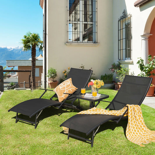 2 Pieces Patio Folding Stackable Lounge Chair Chaise with Armrest-Black - Tampa Home & Garden Store