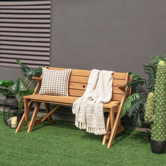 2-in-1 transforming wooden picnic table bench natural finish folding DirectDeals on Tampa Home & Garden Store