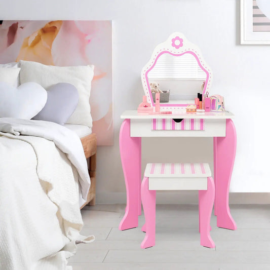 2-in-1 toddler vanity set with pink frame and white top, detachable mirror on Tampa Home & Garden Store