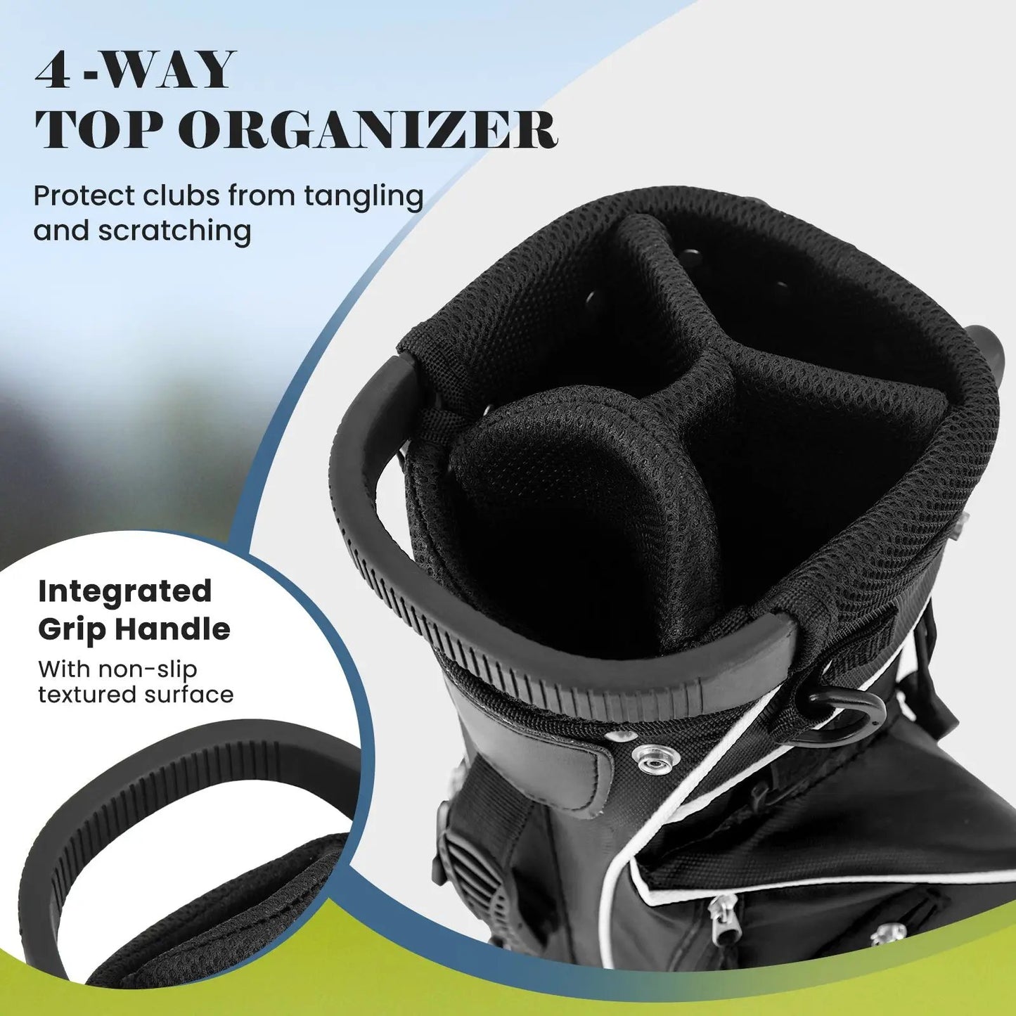 Golf stand bag with 4-way divider pockets, black DirectDeals with integrated grip handle on Tampa Home & Garden Store