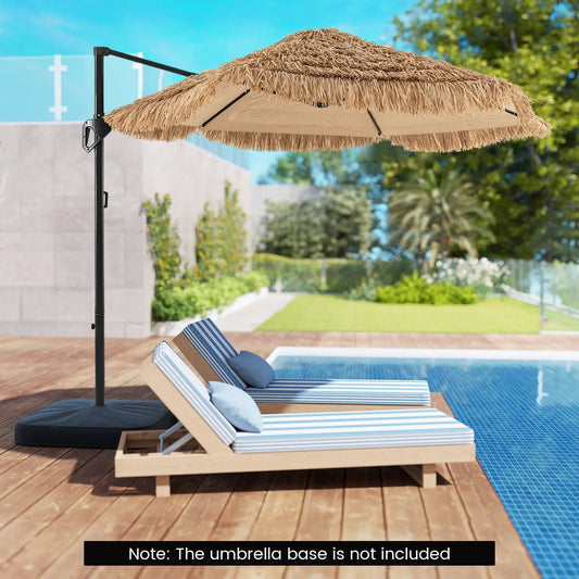 9.5 ft cantilever tiki patio umbrella natural thatch canopy by DirectDeals with offset arm on Tampa Home & Garden Store
