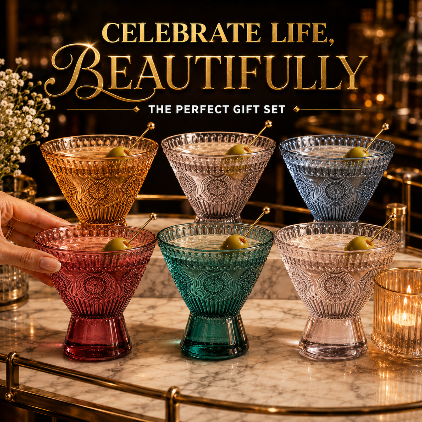 Elegant Hobnail Martini Glasses Set of Six