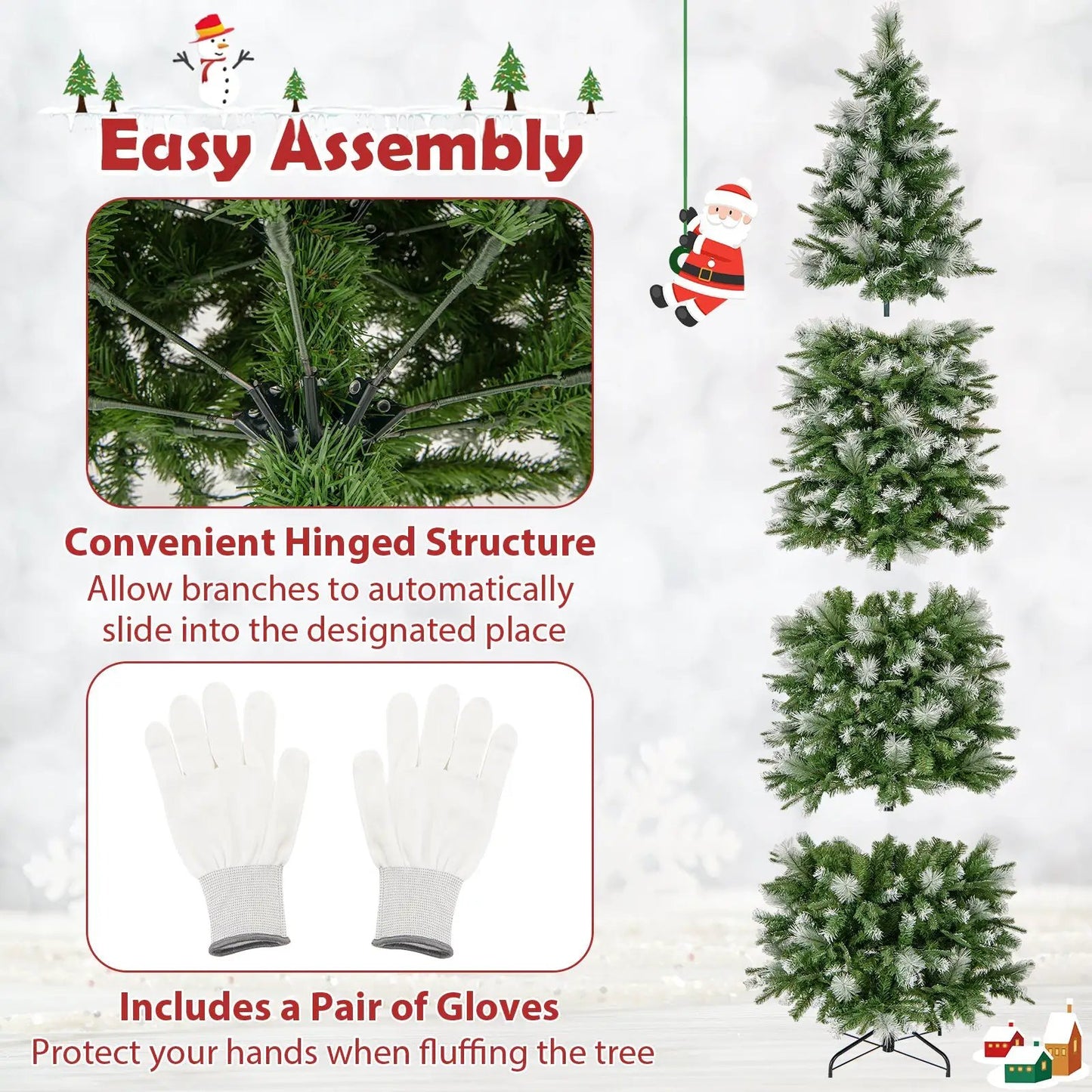 6/7.5/9 ft artificial Christmas tree with warm-white LED lights and hinged branches includes gloves on Tampa Home & Garden Store