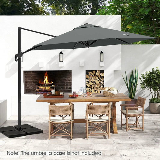 DirectDeals 9 ft cantilever umbrella with vented top, charcoal canopy in outdoor dining setup on Tampa Home & Garden Store