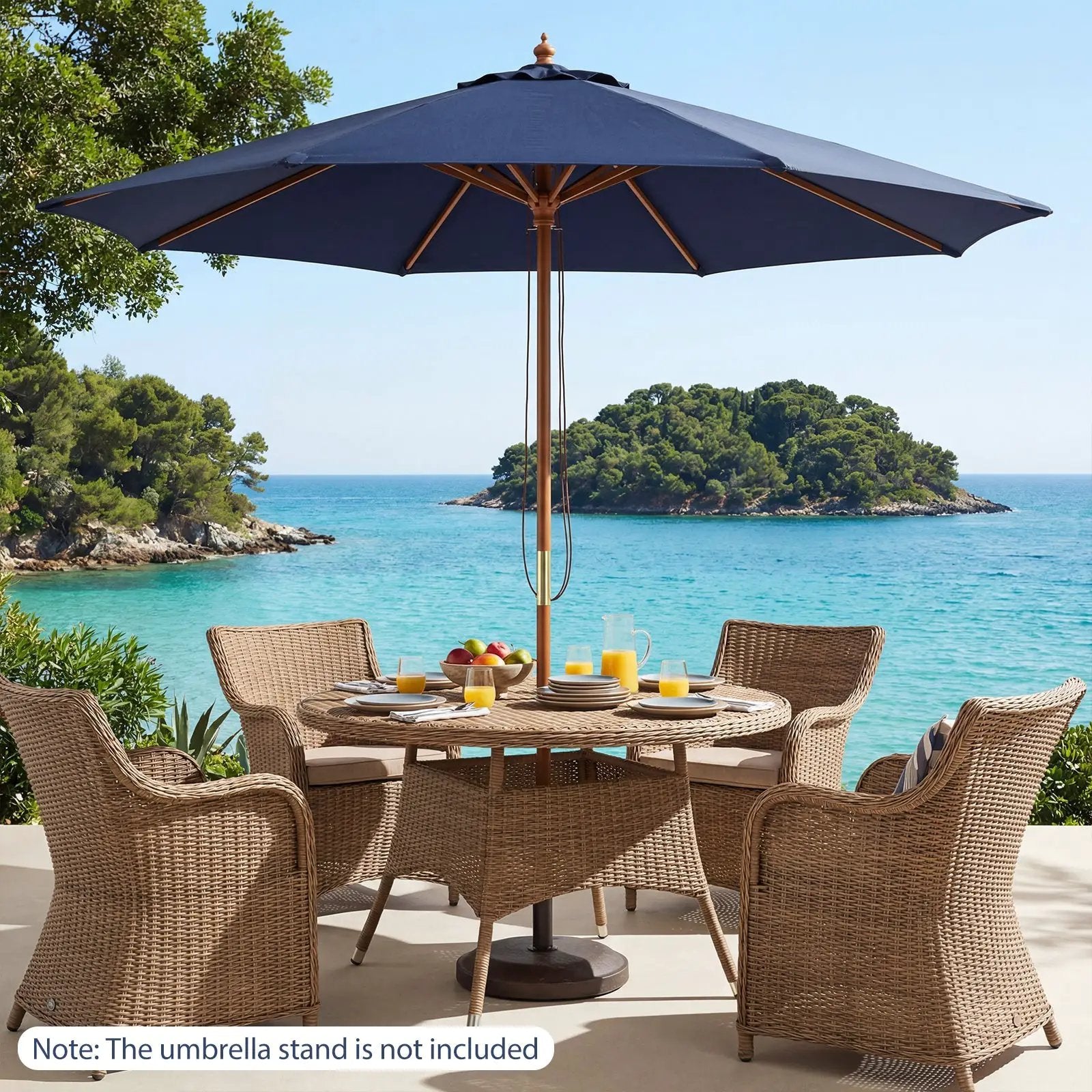 9 FT Patio Umbrella Outdoor Table Market Umbrella with 8 Sturdy Bamboo
