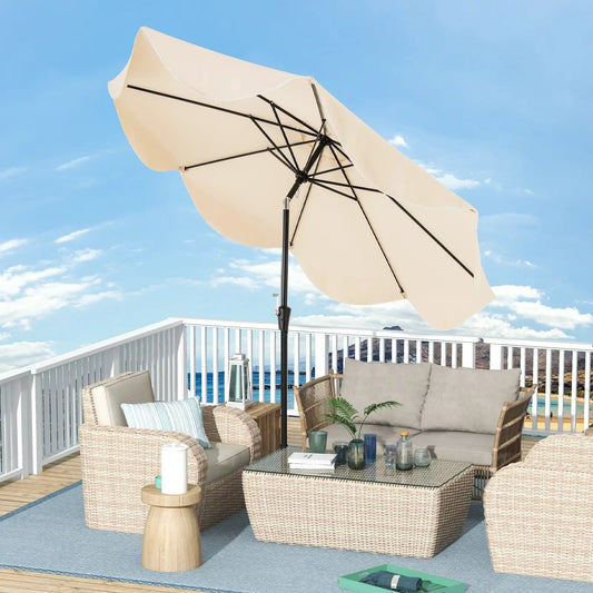 9 FT Patio Umbrella with Crank Handle and Push Button Tilt-Beige - Tampa Home & Garden Store