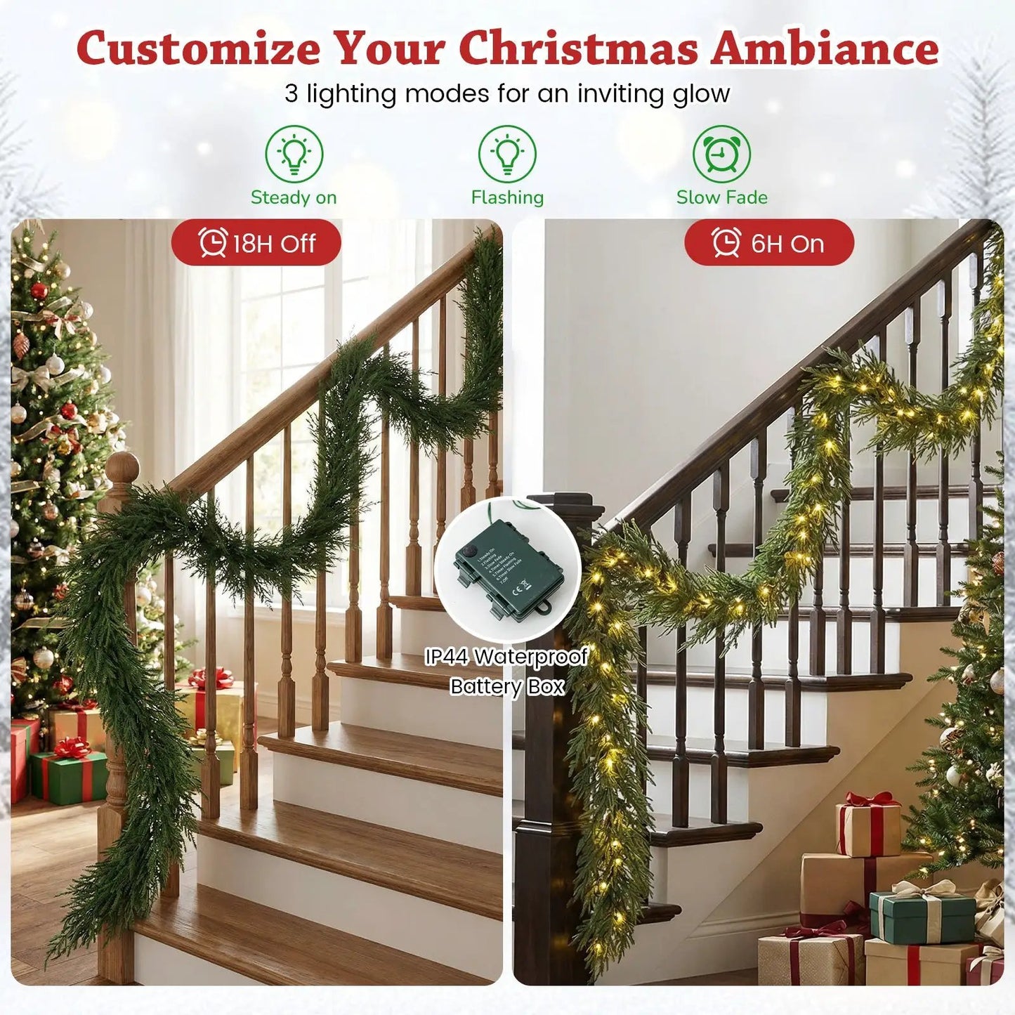 9 ft prelit Cypress garland with 50 LED lights for stairs DirectDeals on Tampa Home & Garden Store