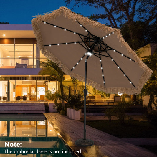 9 Feet Solar Powered Thatched Tiki Patio Umbrella with Led Lights.