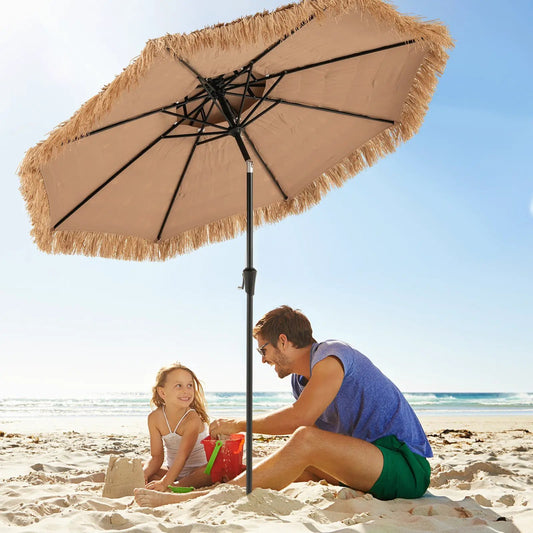 9 ft thatched tiki umbrella with 8 ribs Beige thatch canopy DirectDeals outdoor umbrella on Tampa Home & Garden Store