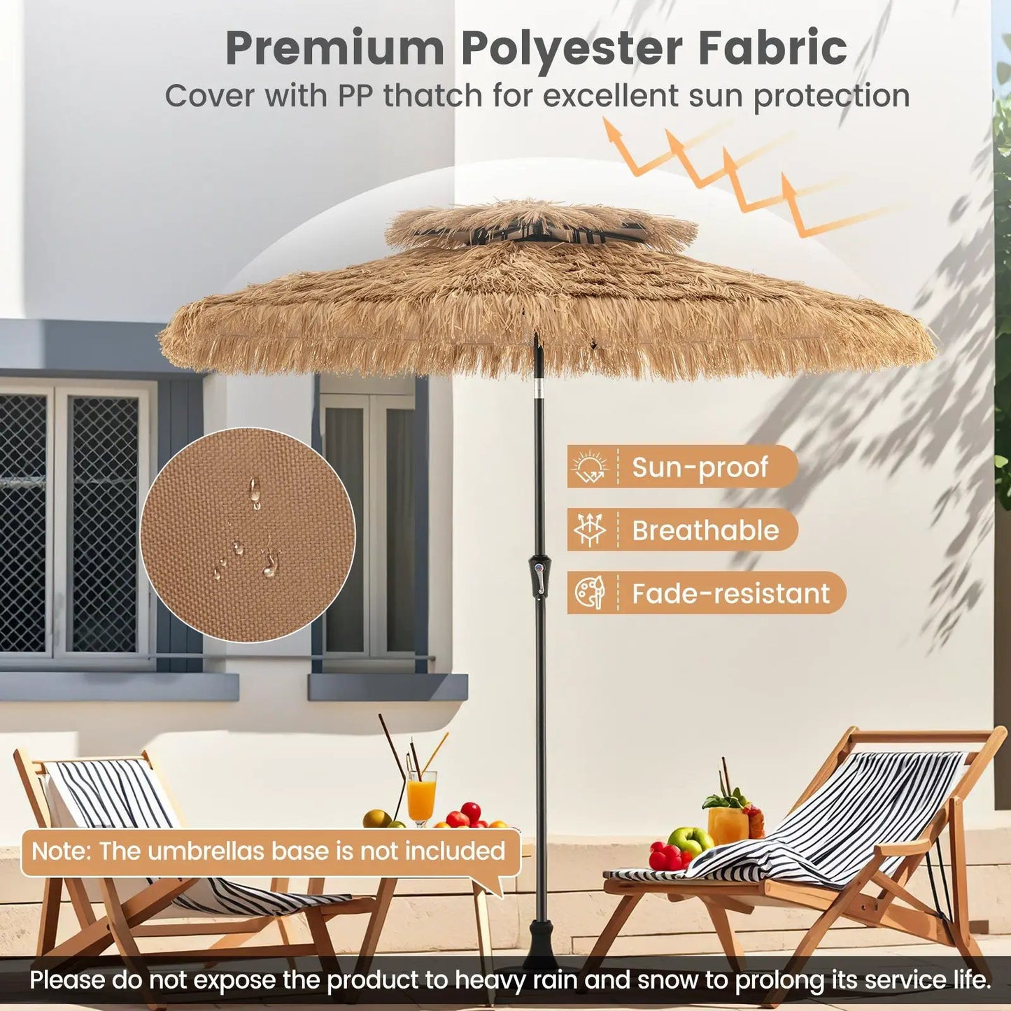 DirectDeals 9 ft thatched tiki umbrella with 8 ribs, natural brown thatch outdoor shade on Tampa Home & Garden Store