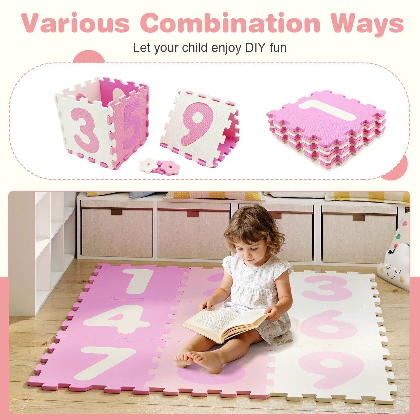 Interlocking Foam Puzzle Mat With Marker Discs, 9-piece pink/white alphabet set DirectDeals on Tampa Home & Garden Store