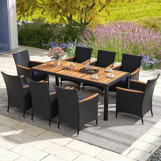 9 Pieces Outdoor Dining Set with Acacia Wood Tabletop - Tampa Home & Garden Store