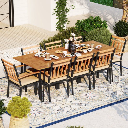 9 Pieces Patio Dining Outdoor Furniture Set with 8 Chairs and Umbrella Hole - Tampa Home & Garden Store