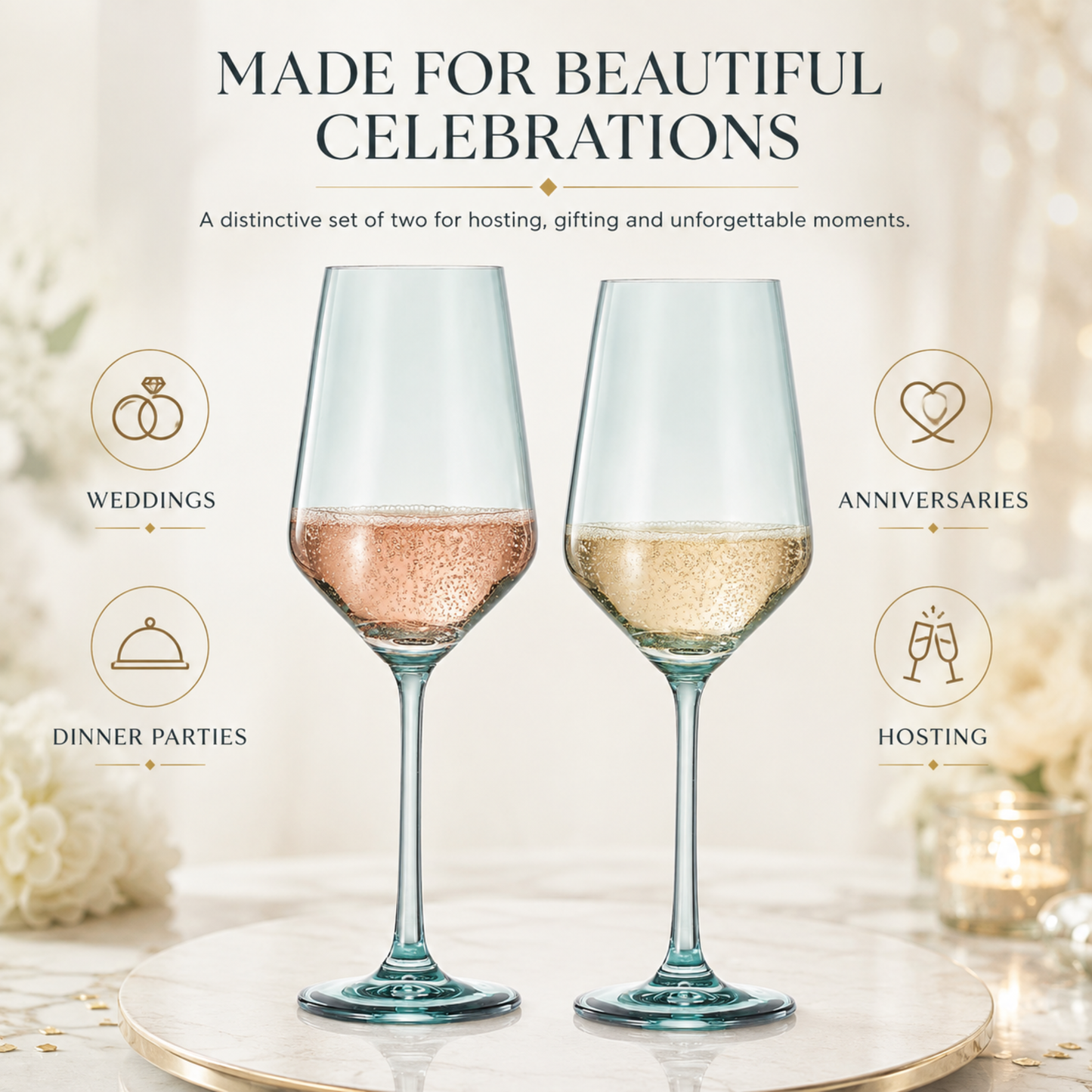 Elegant Set of Two Forest Green Stemmed Glasses