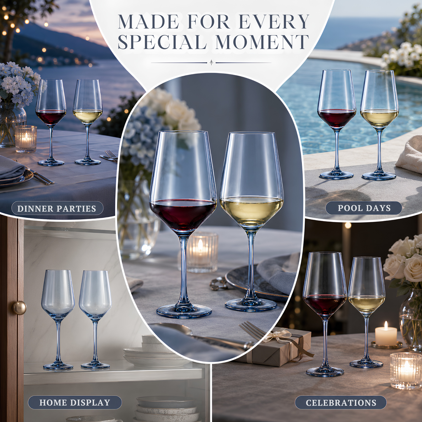 Cloudy Blue Stemmed Wine Glassware Set of Two