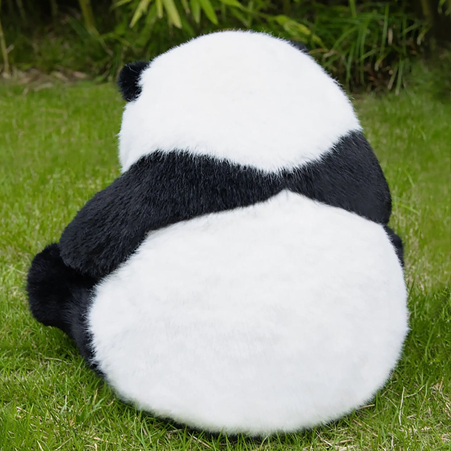 Panda Hehua plush stuffed animal white fluffy body with black ears and neck band Chongker on Tampa Home & Garden Store