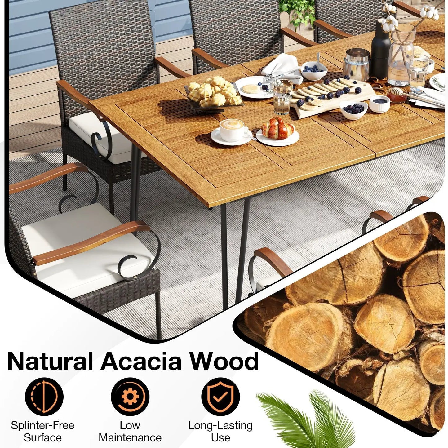 9 Pieces Outdoor Patio Dining Set with Soft Cushions and Umbrella Hole - Tampa Home & Garden Store