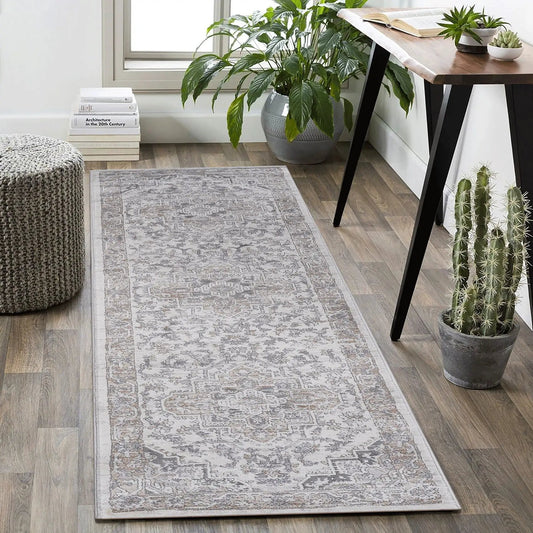 Marfi Oriental Trendy Rug runner beige gray ornate motif Unique Piece Furniture on Tampa Home & Garden Store