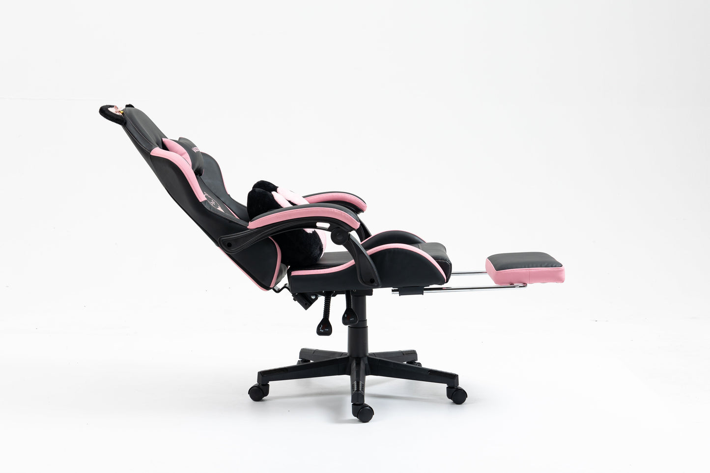 Cute cat gaming chair with paw lumbar cushion, black and pink faux leather HouseOfZazla on Tampa Home & Garden Store