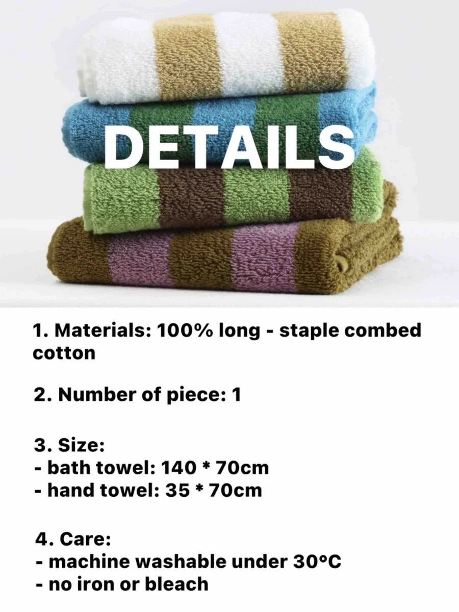 Serviette de bain ultra douce et absorbante à rayures rétro - 100 % coton peigné biologique de qualité supérieure