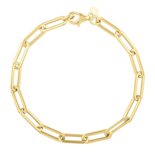 14K yellow gold long domed paperclip chain bracelet by Bids with heart charm and lobster clasp on Tampa Home & Garden Store