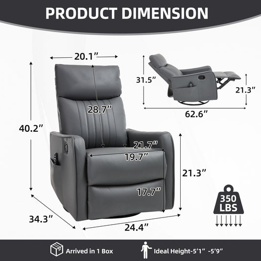 Grey faux leather heat massage manual recliner chair by HouseOfZazla with rocker and swivel on Tampa Home & Garden Store