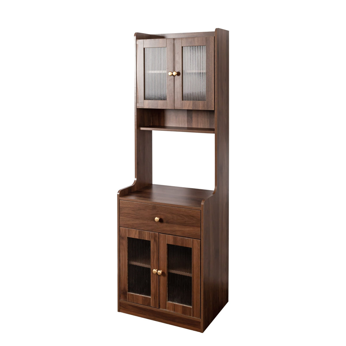 Kitchen Pantry Hutch Cabinet with ribbed glass doors in dark wood Farmhouse style HouseOfZazla on Tampa Home & Garden Store