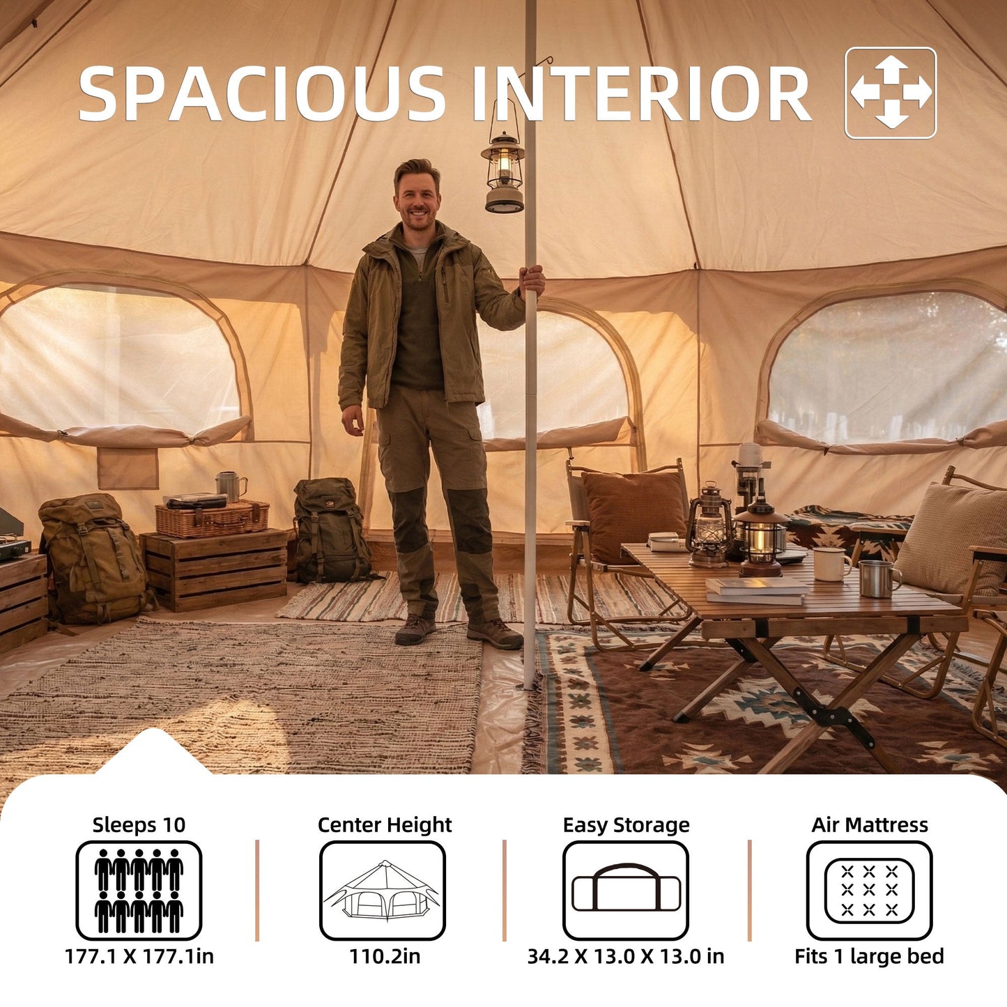 Spacious 600D Oxford Bell Tent with Stove Jack
