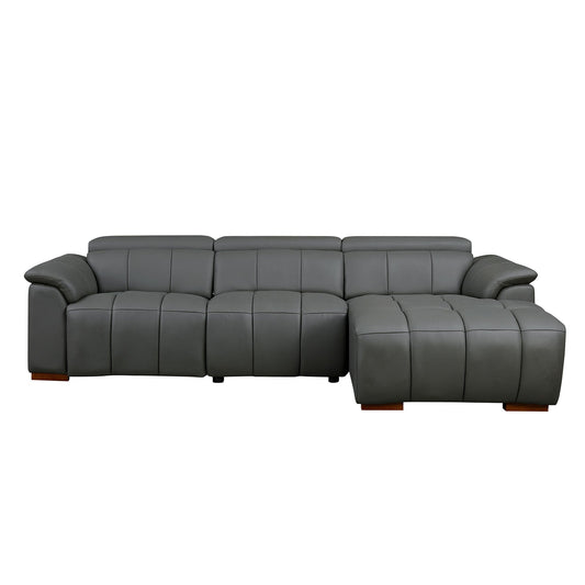 Wall-Hugger reclining sofa sectional in dark gray leather with electric control and chaise on Tampa Home & Garden Store