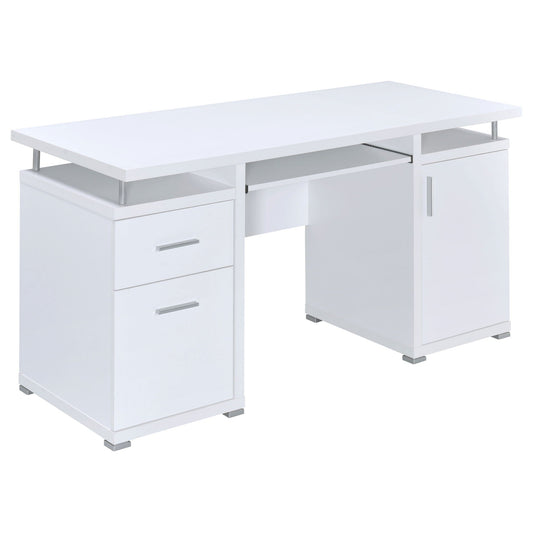 Rochelle white 2-drawer office desk by HouseOfZazla with metal legs and side cabinet on Tampa Home & Garden Store