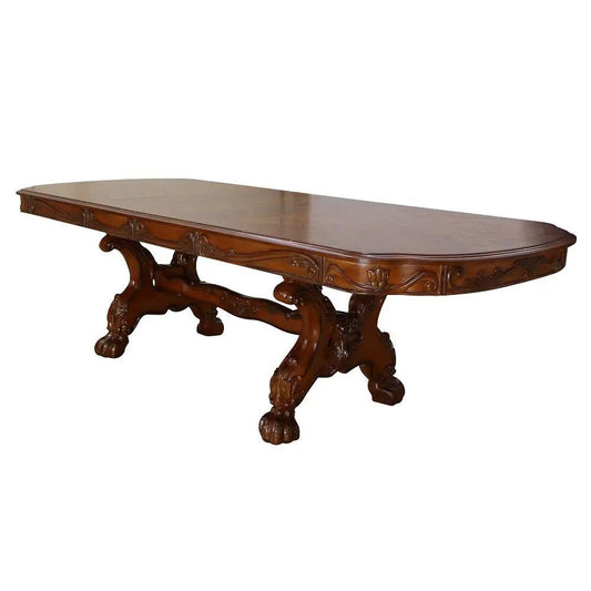 Dresden Elegant Dining Table in dark walnut with carved pedestal base, oval on Tampa Home & Garden Store