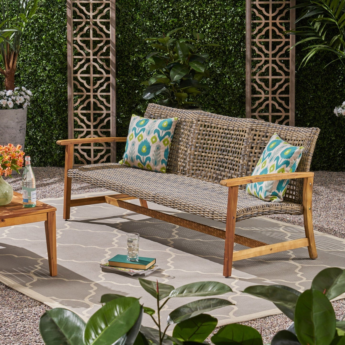 Outdoor 3 Seater Sofa with Rattan Cover Gray by HouseOfZazla, woven rattan frame on Tampa Home & Garden Store