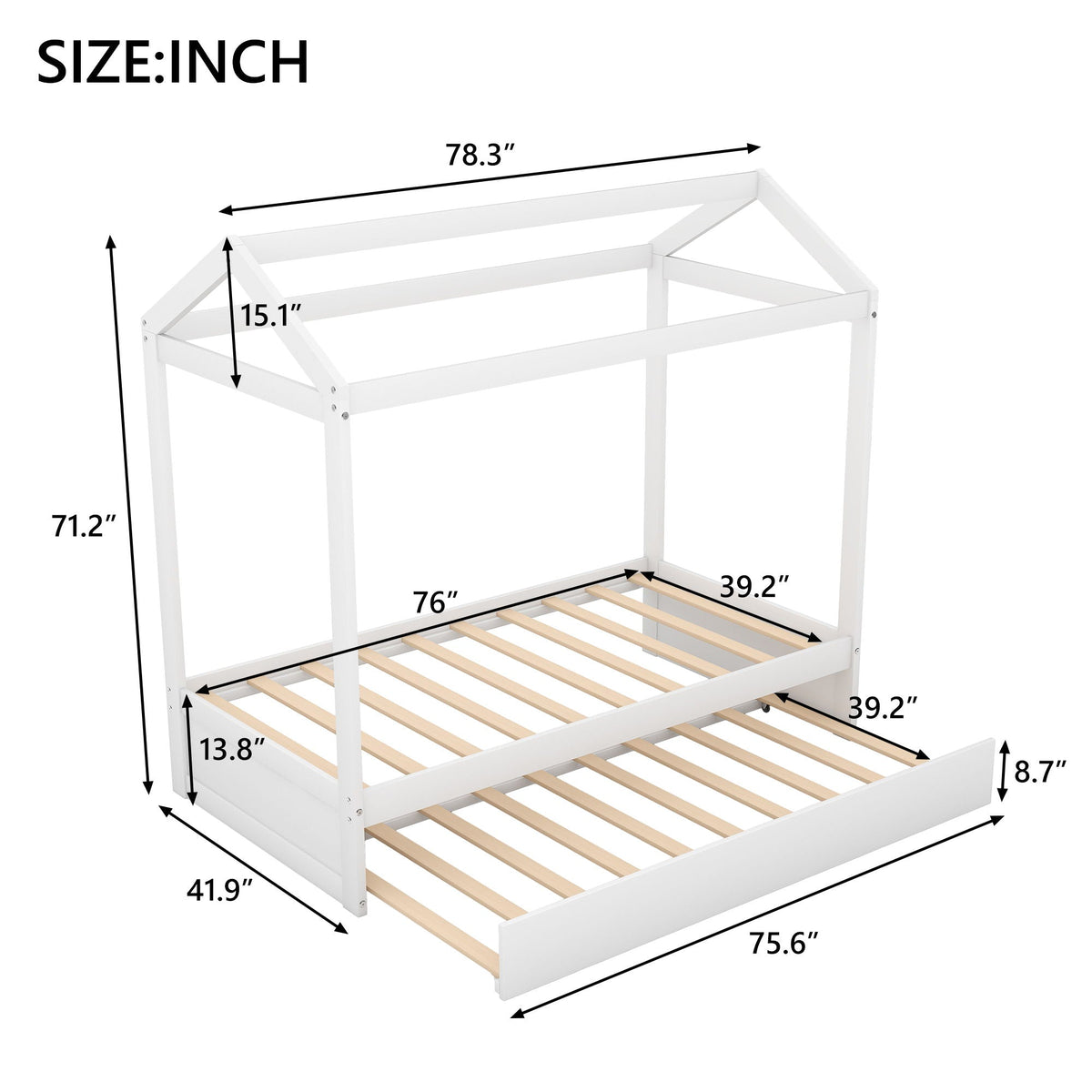 House bed with trundle twin frame by HouseOfZazla, white wooden bed with underbed trundle on Tampa Home & Garden Store