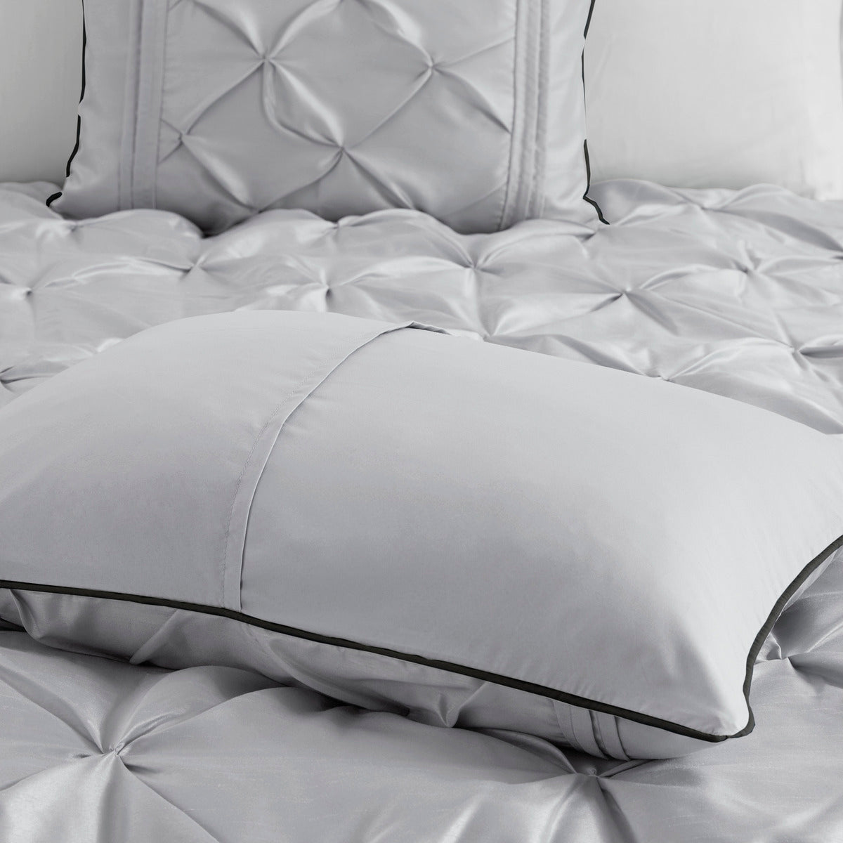 7 Piece Tufted Comforter Set Grey Cal King by HouseOfZazla with diamond tufting piping on Tampa Home & Garden Store