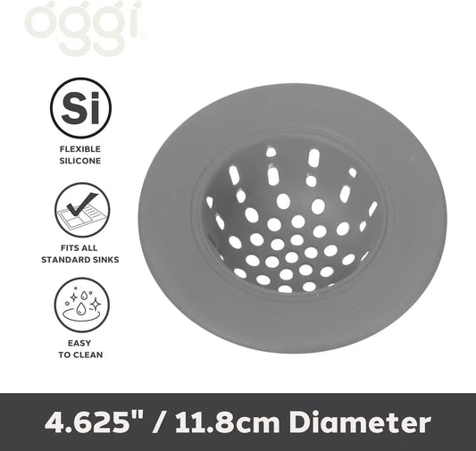 Oggi silicone sink strainer, flexible grey perforated basket, fits all standard sinks on Tampa Home & Garden Store