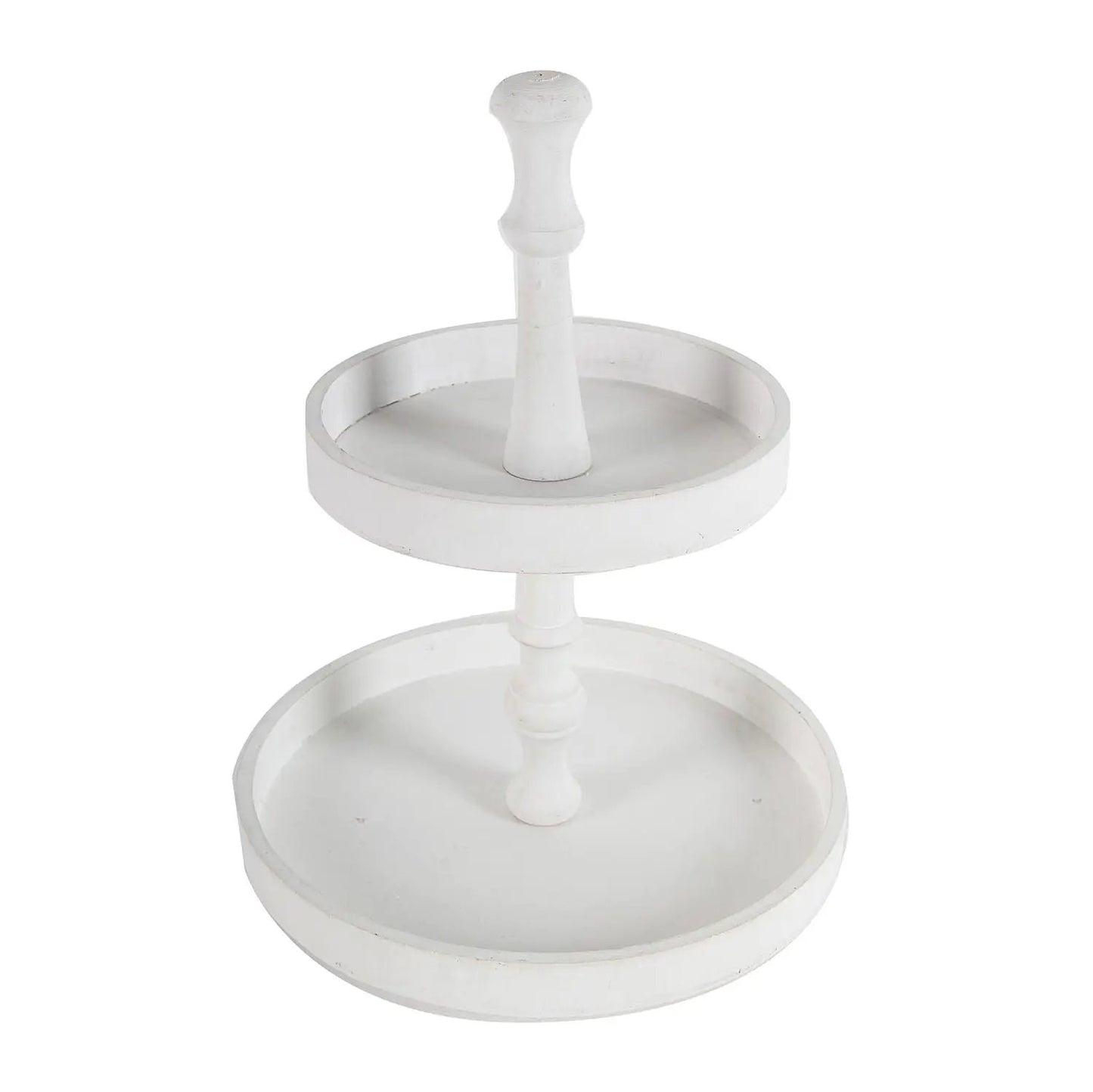 Two Tiered Round Wooden Tray White on pedestal stand Unique Piece Furniture on Tampa Home & Garden Store
