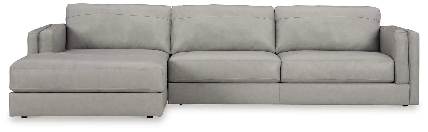 Amiata sectional sofa by Unique Piece Furniture, light gray faux leather with left chaise on Tampa Home & Garden Store