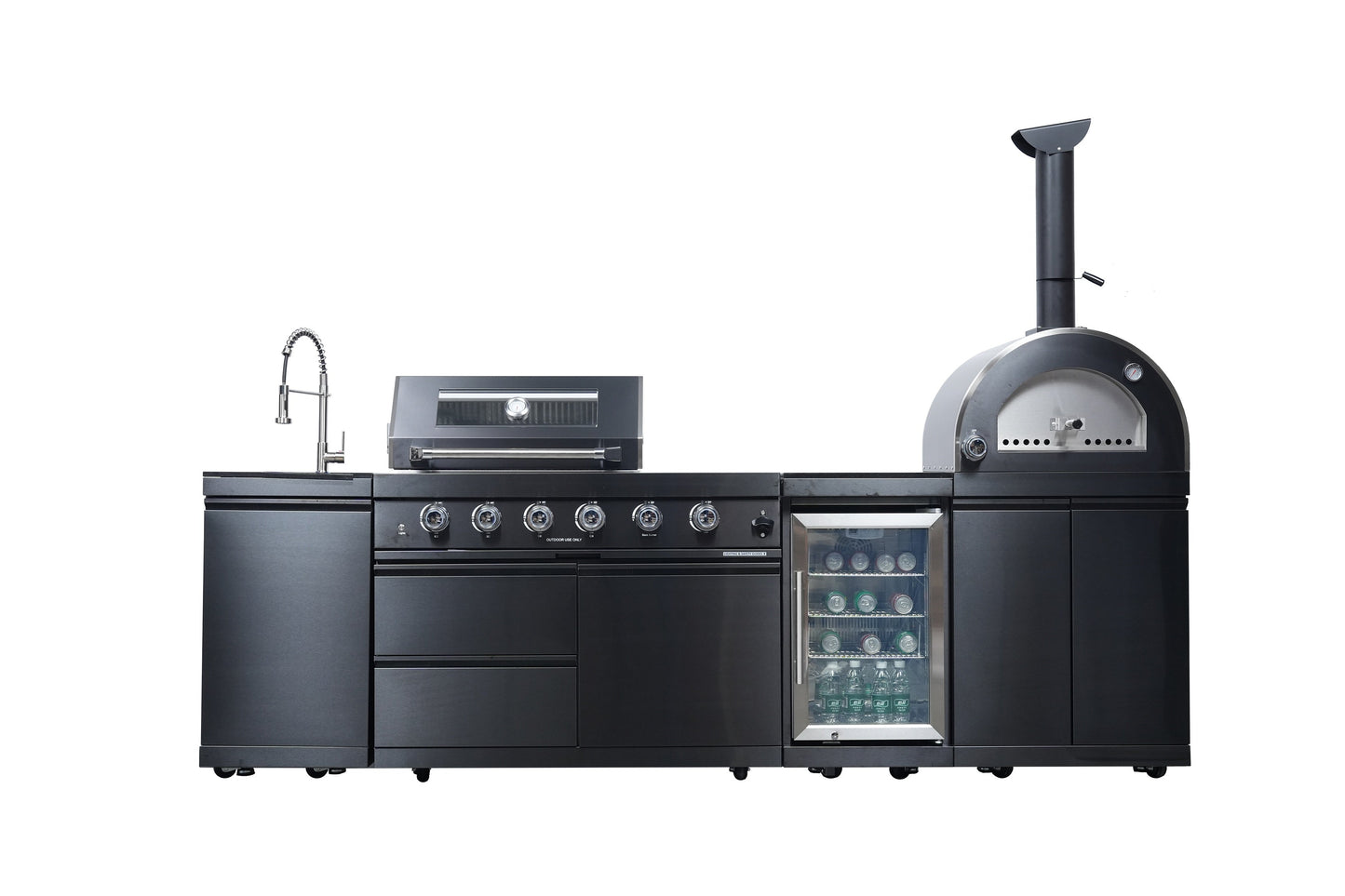 Black Double Steel Gas Grill And Pizza Oven