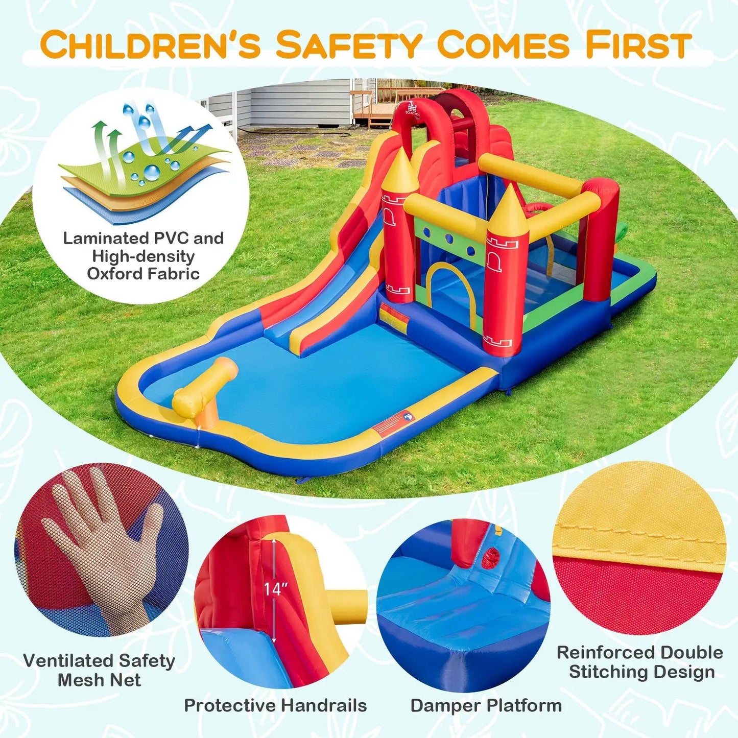 9-in-1 inflatable bounce castle with water slide by DirectDeals, multicolor PVC on Tampa Home & Garden Store