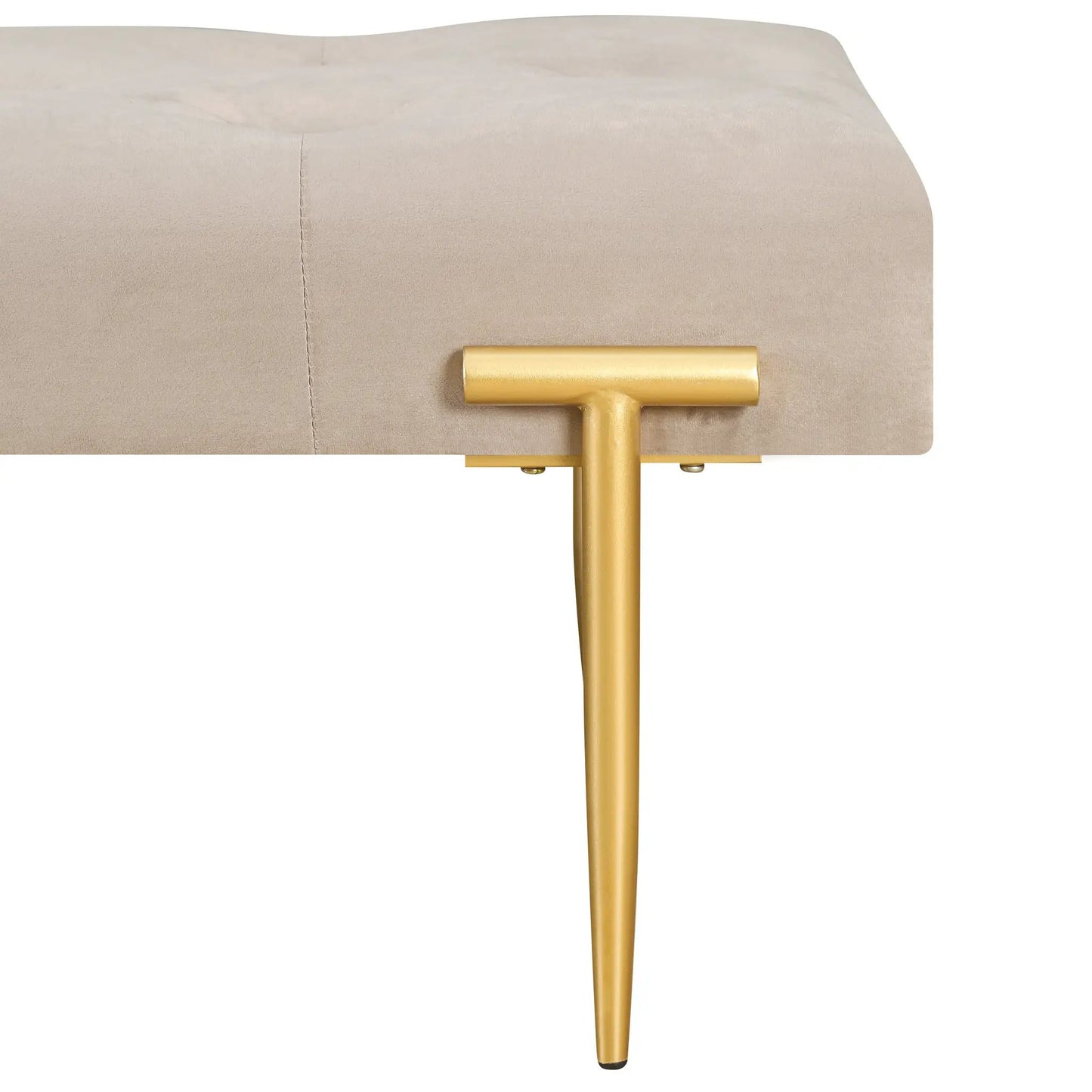 Banco otomano moderno de 48'' Banco de terciopelo reposapiés tapizado con patas de metal dorado y asiento acolchado para dormitorio y sala de estar