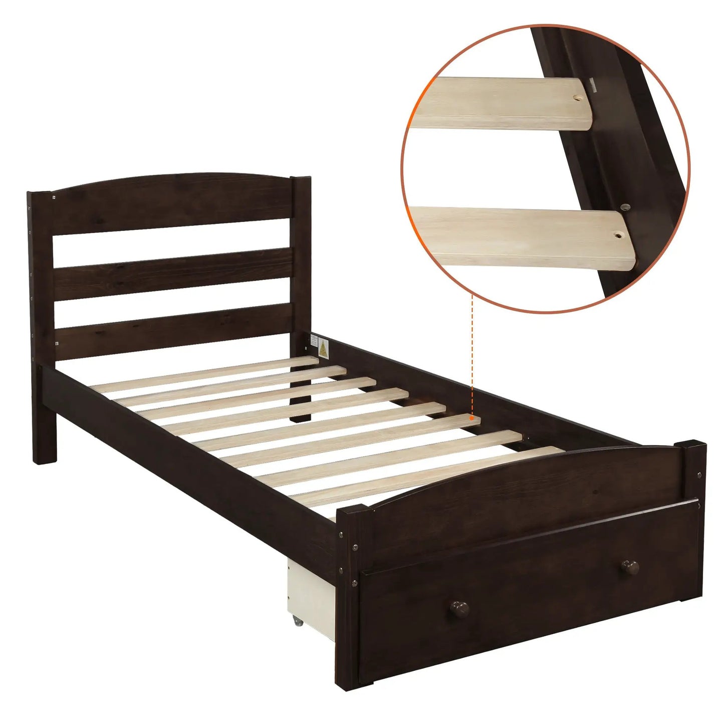 Platform twin bed frame with storage drawer in dark wood finish by V.I.P Digital Presence on Tampa Home & Garden Store