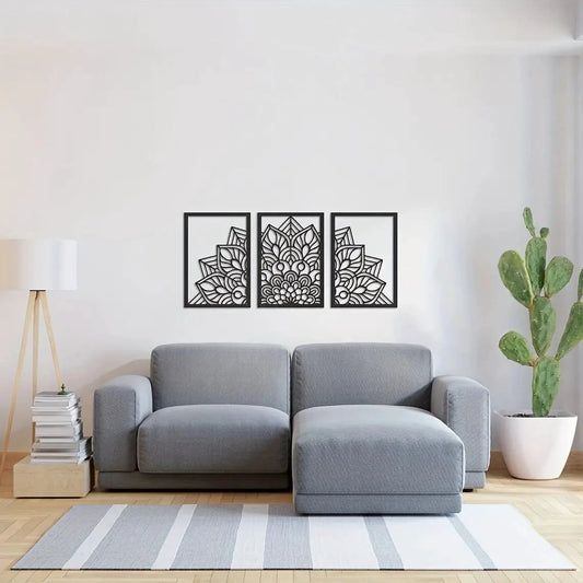 Metal Flying Geese and Iron Wall Art Silhouette 3-panel black wall sculpture with floral motifs on Tampa Home & Garden Store