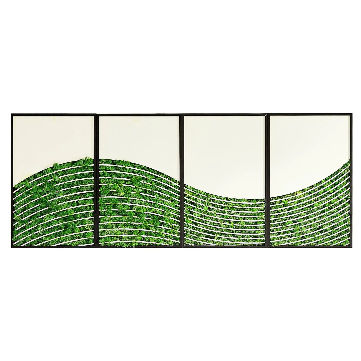 WaveMoss metal wall art set four panels with black frames and green moss arcs on Tampa Home & Garden Store