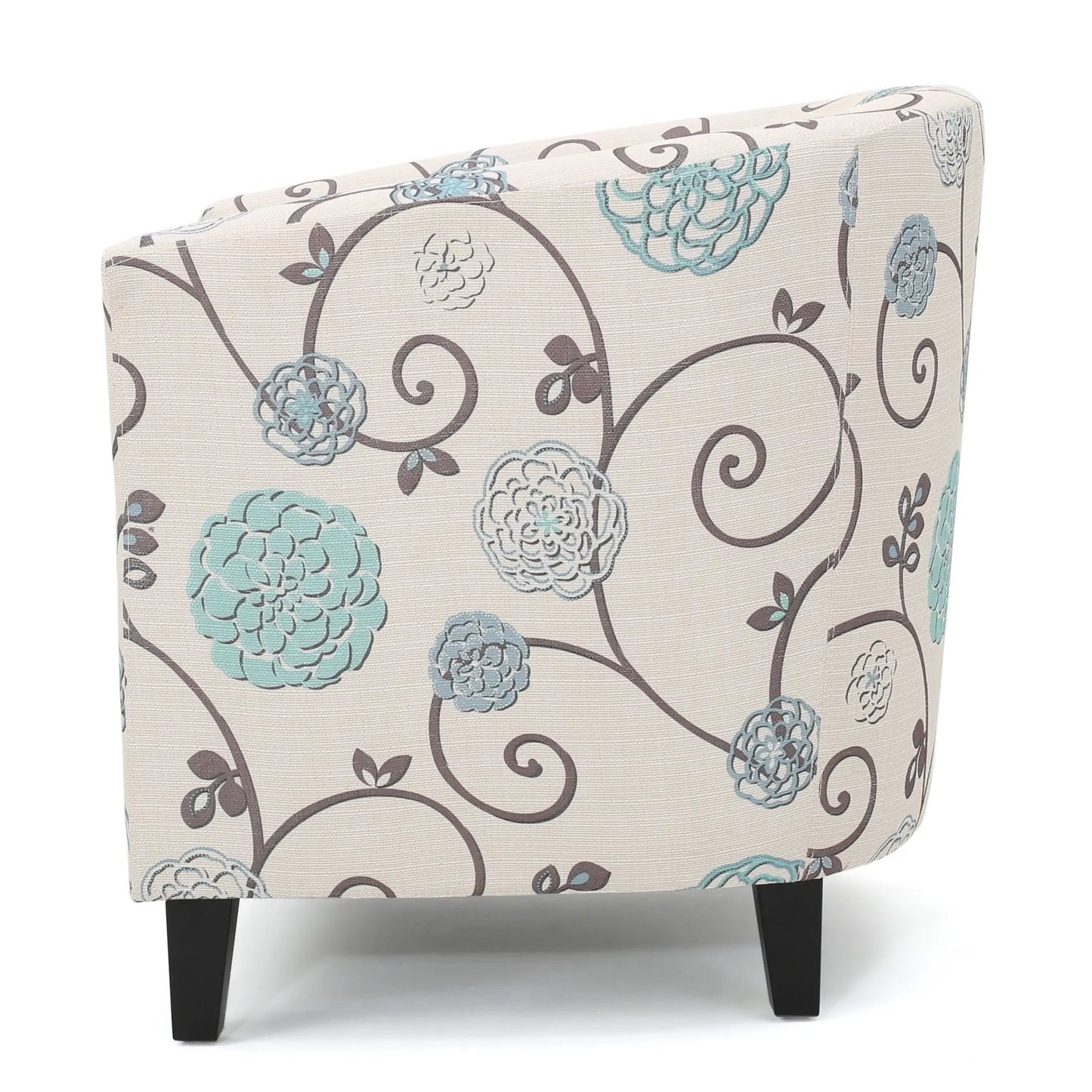 Plaza Club Chair in white blue floral fabric with black legs by VIP Digital Presence on Tampa Home & Garden Store