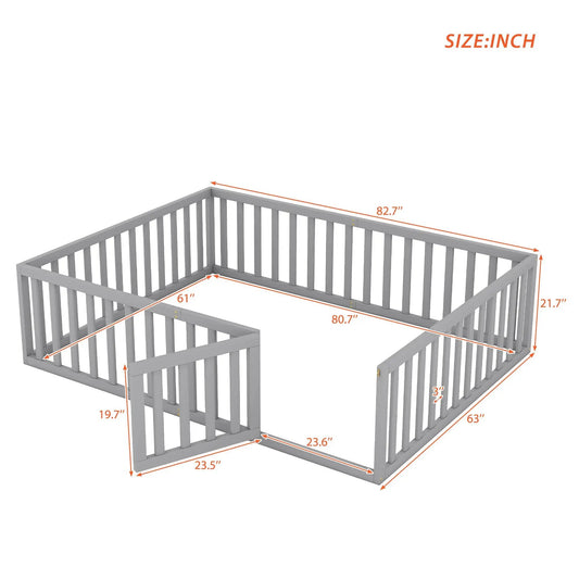 Queen size bed frame with gray wood fence and door, cabin bed frame by VIP Digital Presence on Tampa Home & Garden Store