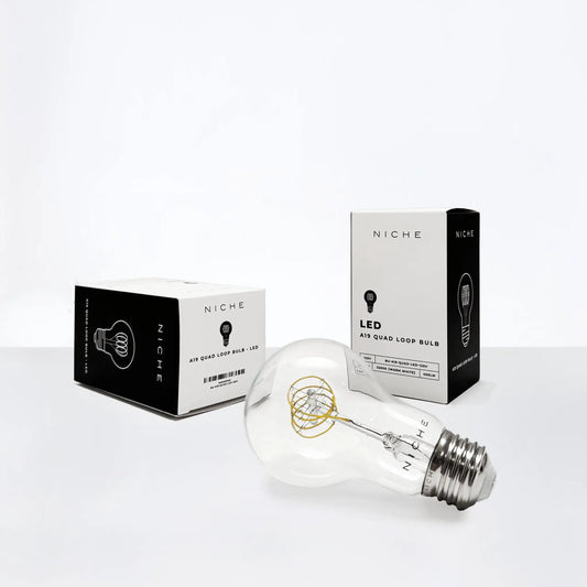 A19 Quad Loop LED Bulb by Niche, vintage-style clear glass 120V bulb on Tampa Home & Garden Store