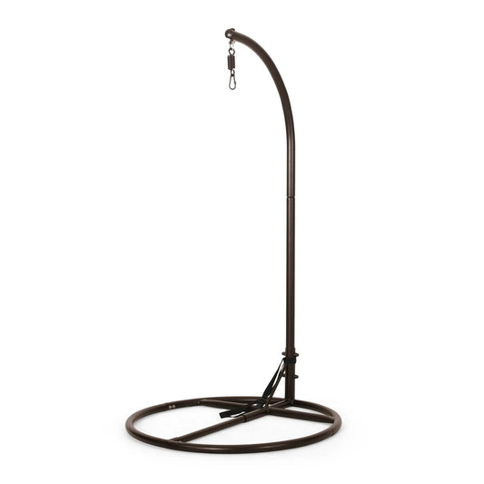 Hanging chair stand with brown iron arch, spring hook and circular base on Tampa Home & Garden Store